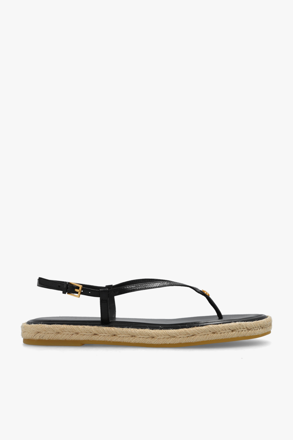 Tory burch black leather flip flops hot sale